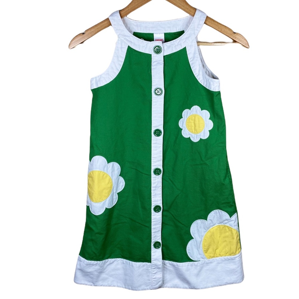 Vintage Gymboree Green Cotton Floral Dress Size 9